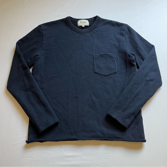 DEMYLEE mens navy blue raw hem long sleeve knit sweater top - Picture 1 of 4